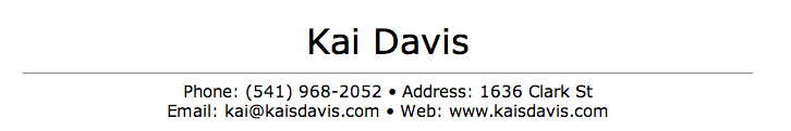 Resume header for Kai Davis